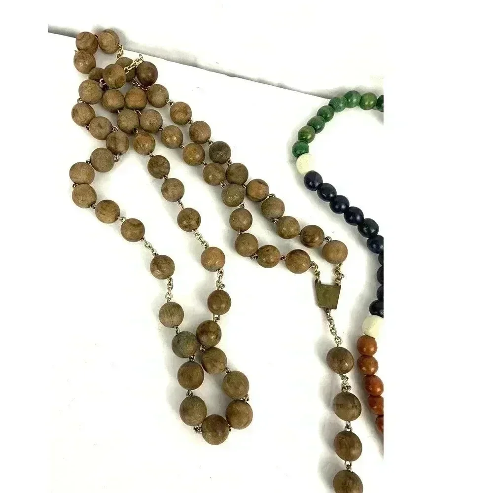 VTG Pair Wooden Rosaries Bronze Colorful‎
